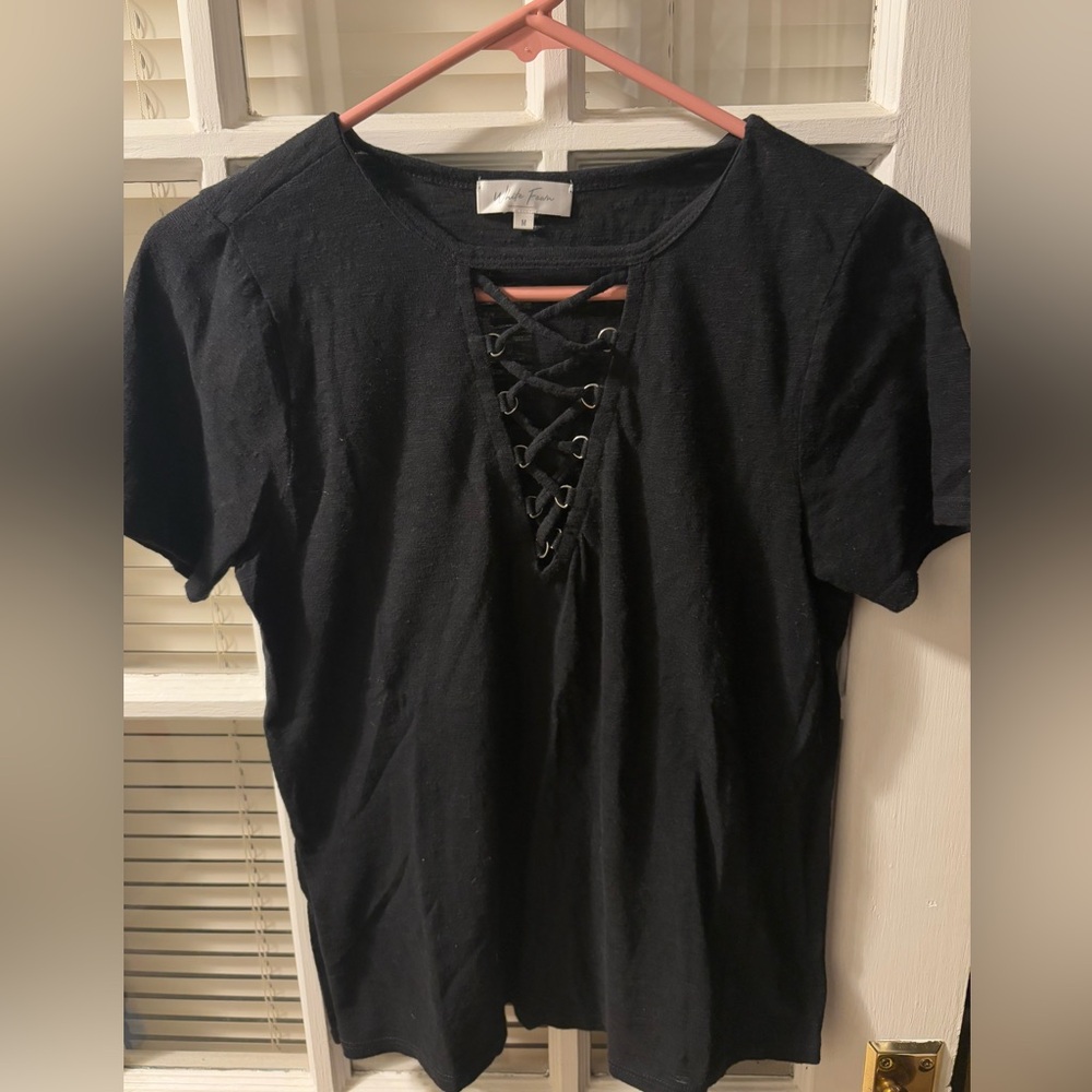 Black Lace-Up Women's Top